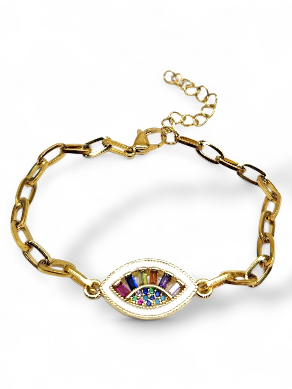Gold  Stainless Steel Multi-Color Evil Eye Chain Bracelet - Women Jewelry